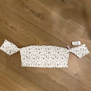 PacSun White Floral Bandeaux Bathing Suit Top